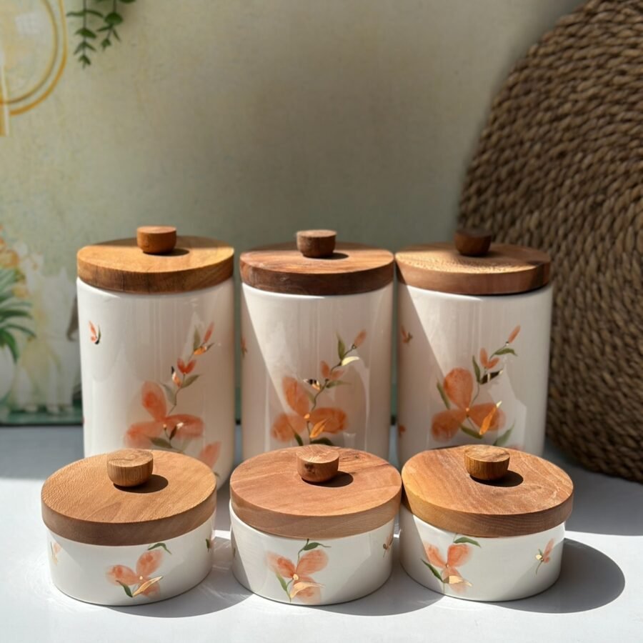 Artisan Organic Storage Jars (Set of 6, Mixed Sizes) with Wood Lids
